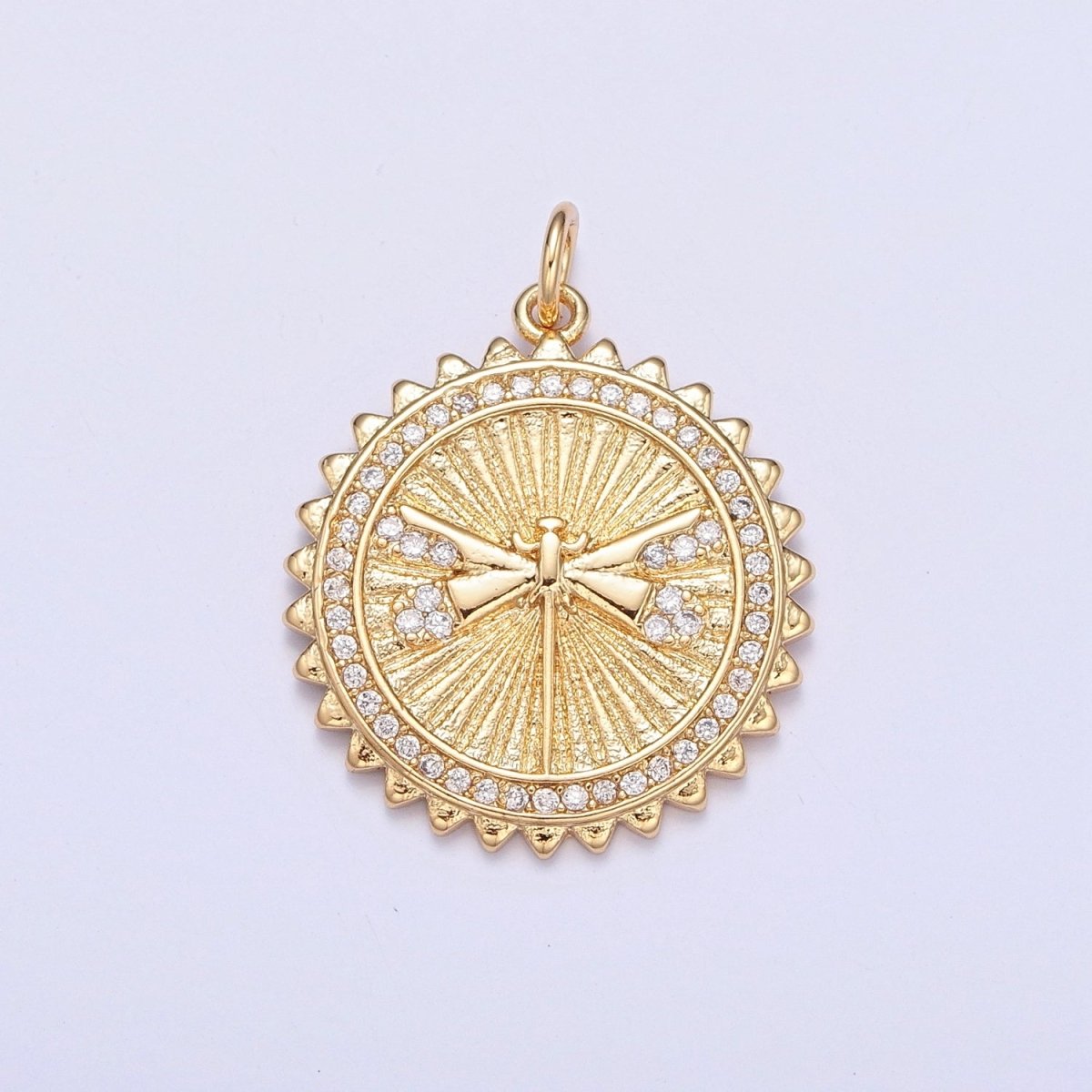 Micro Paved CZ Dragonfly Insect Textured Round Charm | X-109