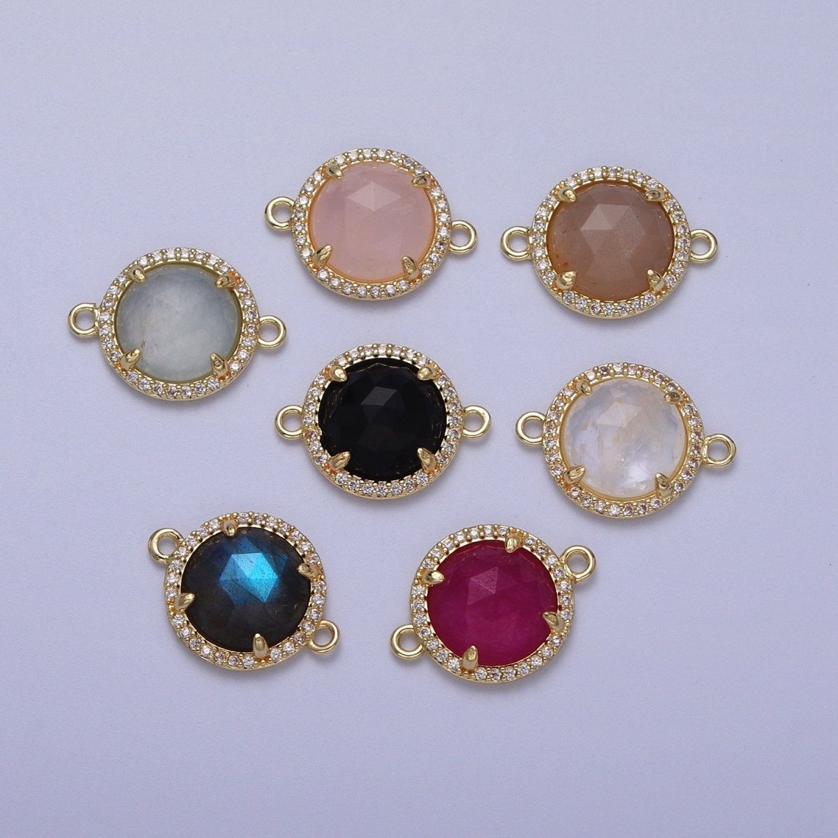 Micro Paved Multifaceted Natural Stone Round Connector | Y638 - Y644