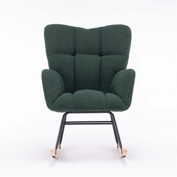 Fauteuil à bascule capitonné en tissu Teddy, style Mid-Century Modern