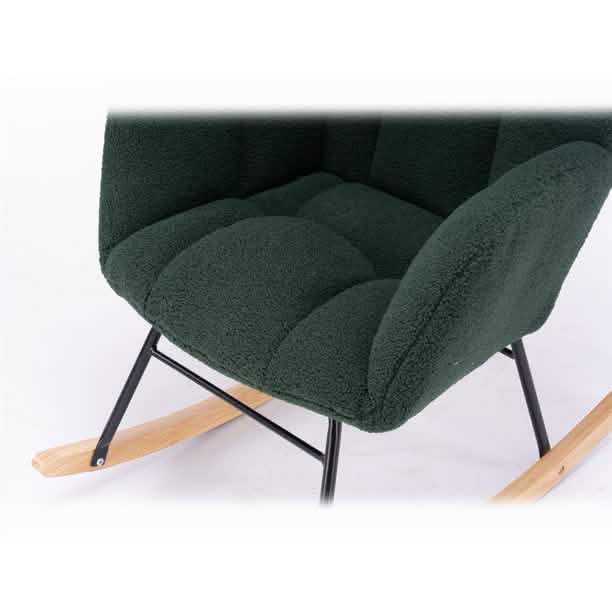 Fauteuil à bascule capitonné en tissu Teddy, style Mid-Century Modern