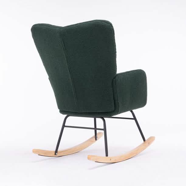 Fauteuil à bascule capitonné en tissu Teddy, style Mid-Century Modern