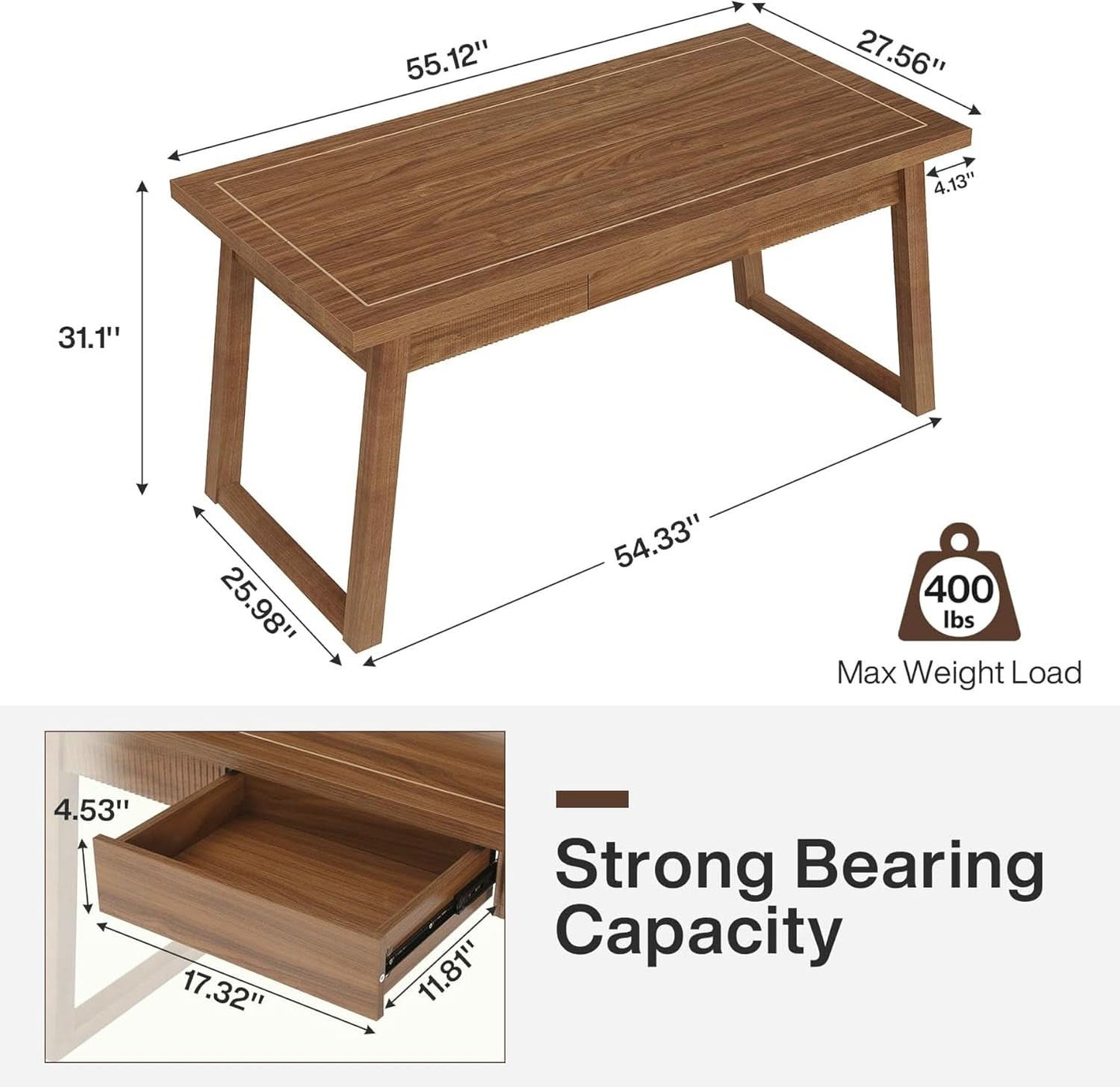 Mid-Century Modern Wooden Desk with Drawer and Stability