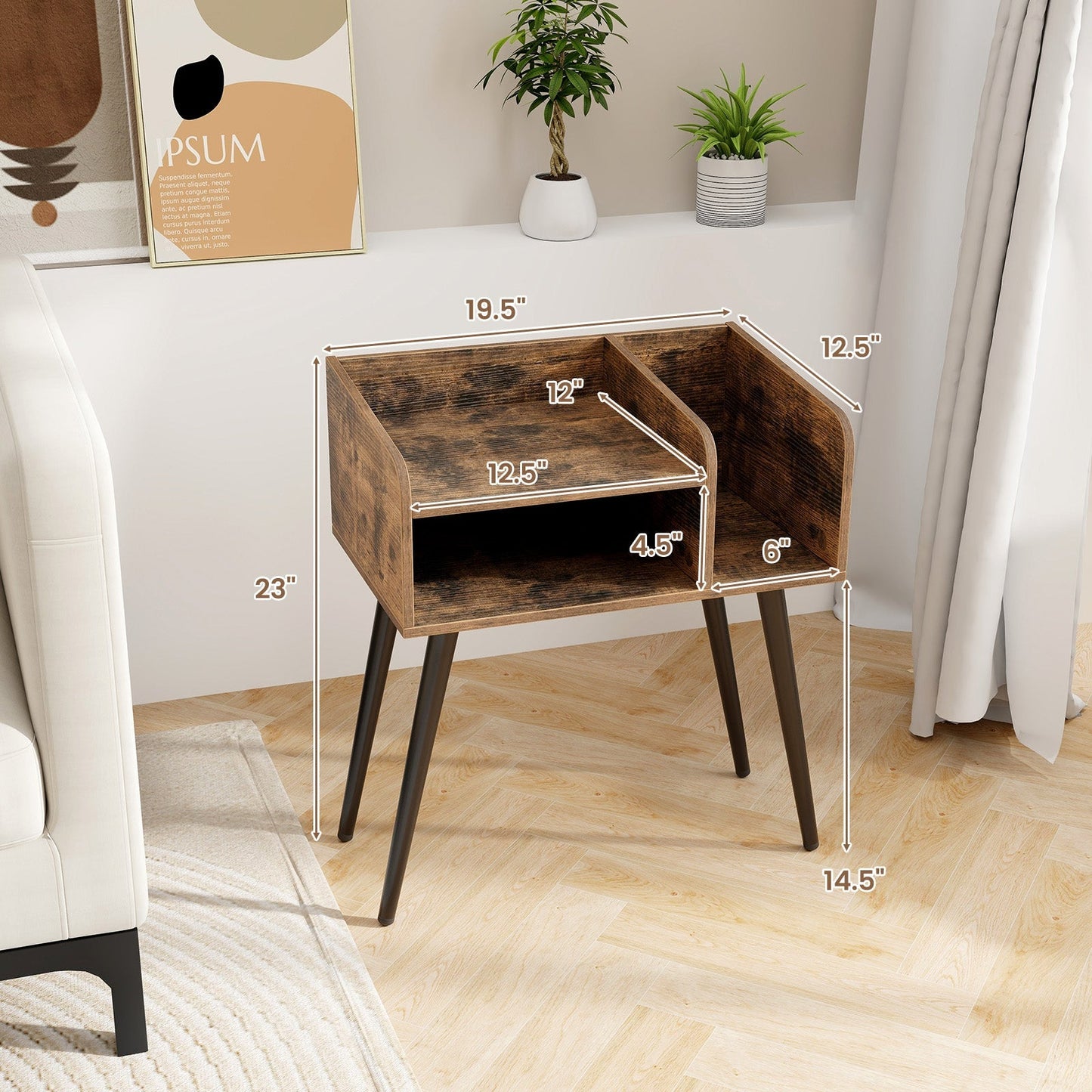 Mid Century Modern Nightstand with Open Shelves