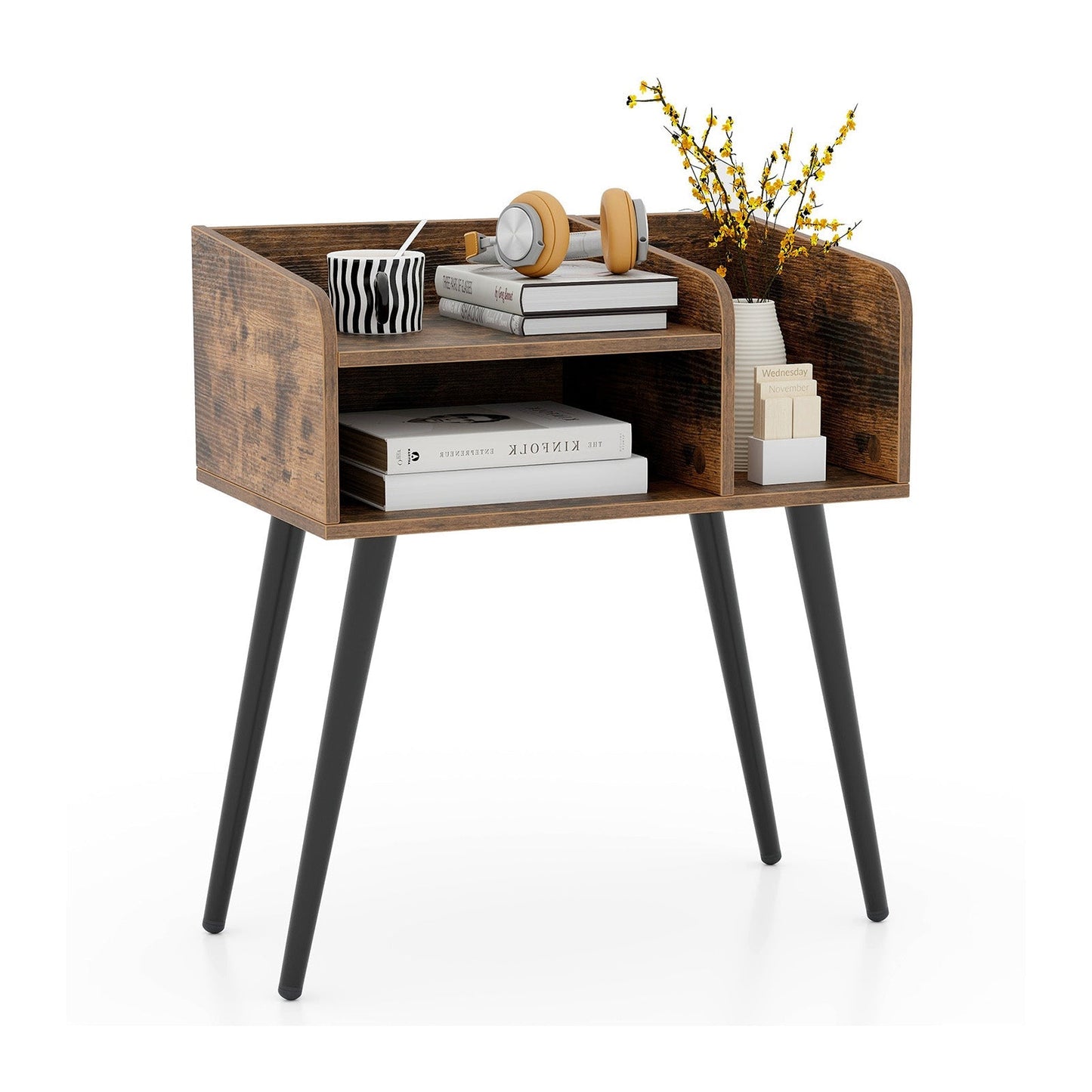 Mid Century Modern Nightstand with Open Shelves