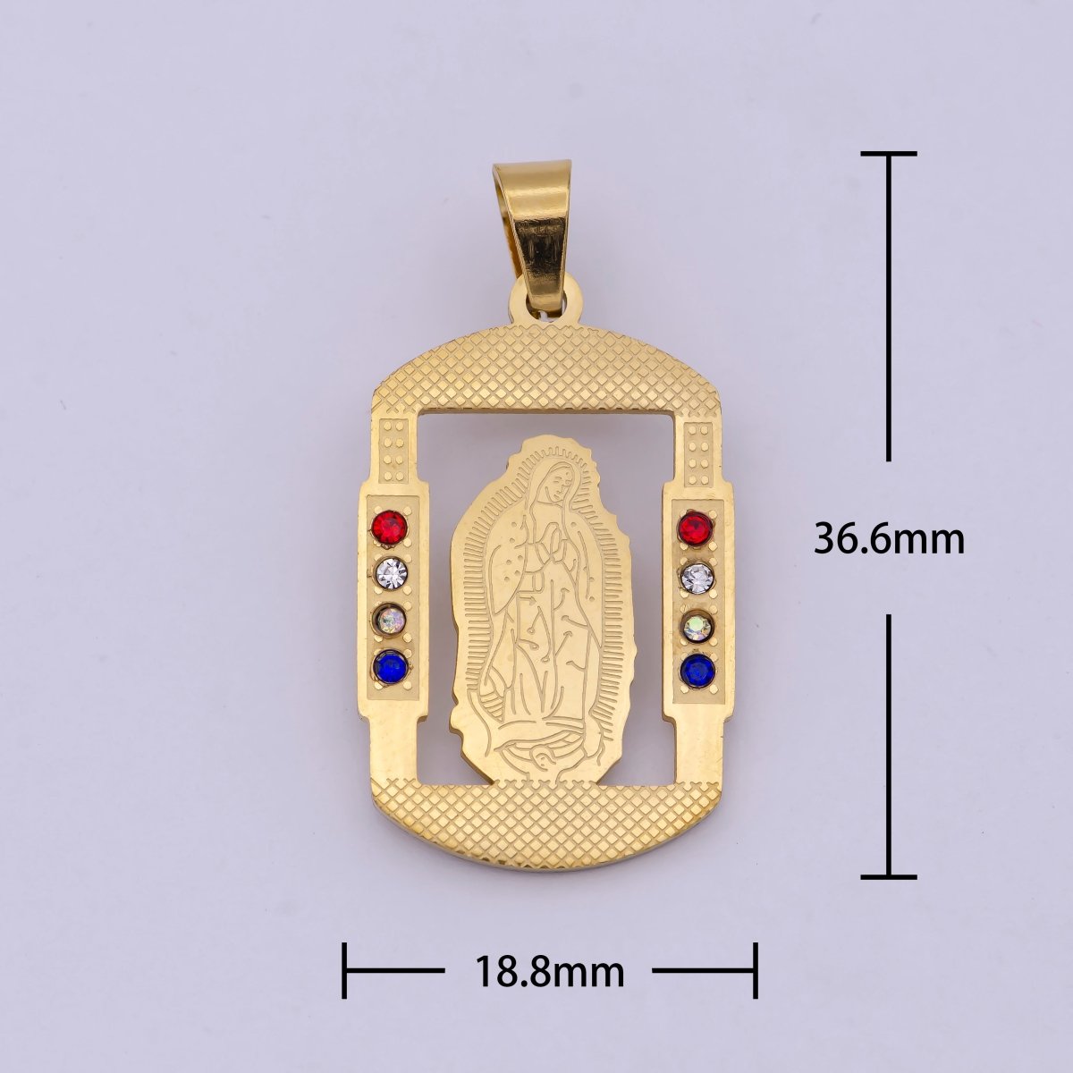Military Tag Virgin Mary Charm for Necklace Gold Lady of Guadalupe Pendant for Religious Jewelry Making Supply in Gold Filled J-316