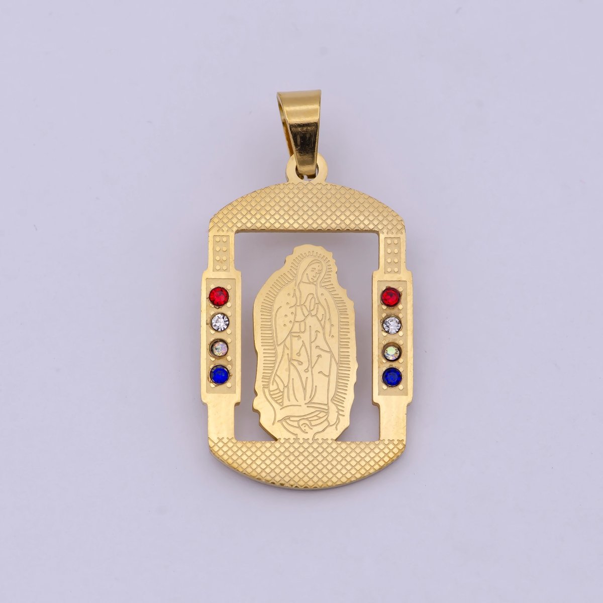 Military Tag Virgin Mary Charm for Necklace Gold Lady of Guadalupe Pendant for Religious Jewelry Making Supply in Gold Filled J-316