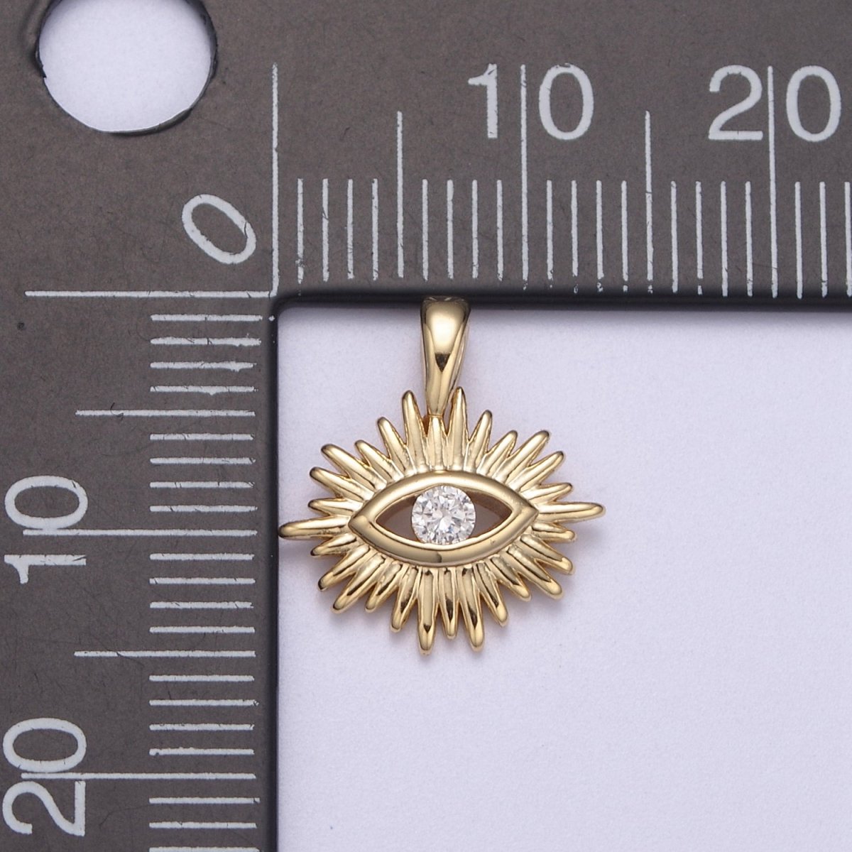 Mini 16K Gold Filled Evil Eye Sunburst Charm, Boho Charm, Evil Eye Charm Jewelry, Greek Eye Charm for Necklace Bracelet H-276
