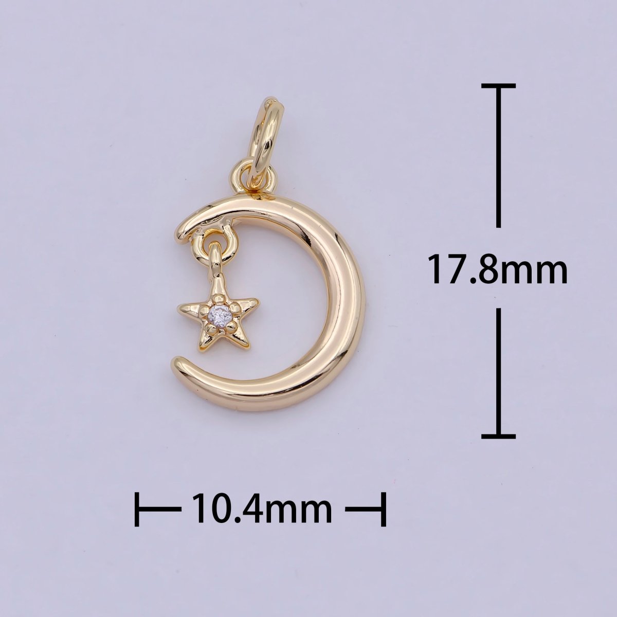 Mini Celestial CZ Cubic Zirconia Crescent Moon Star Charm Gold Charm Pendant W-178