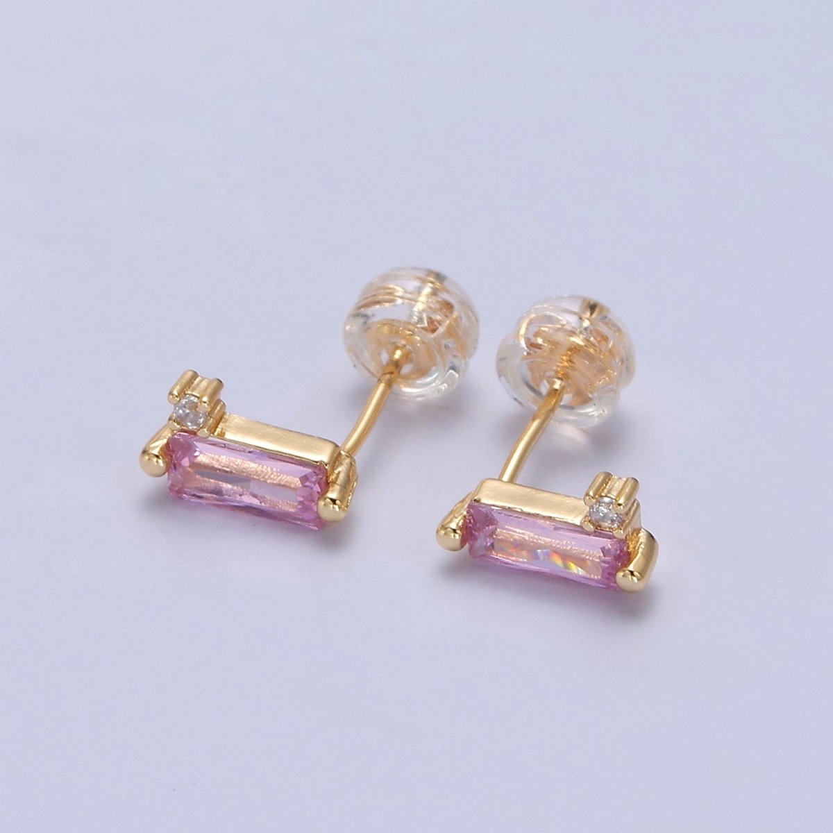 Mini Clear Peach Pink Baguette Cz Stud Earring T-387 T-428 V-101