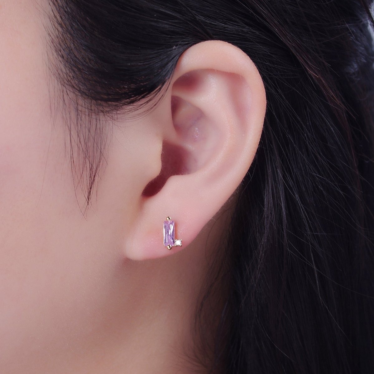 Mini Clear Peach Pink Baguette Cz Stud Earring T-387 T-428 V-101