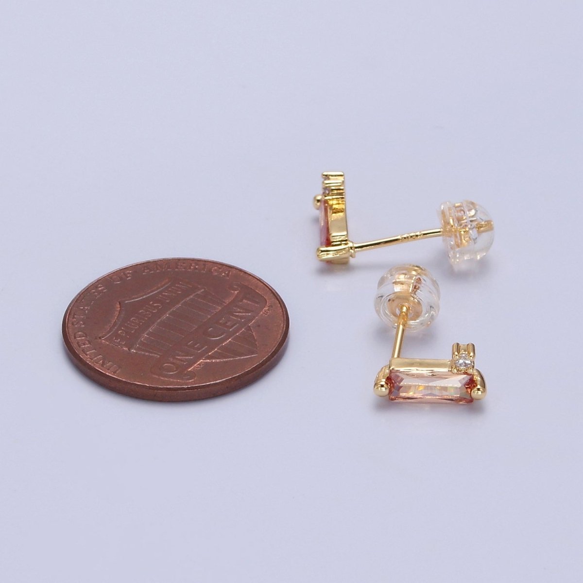 Mini Clear Peach Pink Baguette Cz Stud Earring T-387 T-428 V-101
