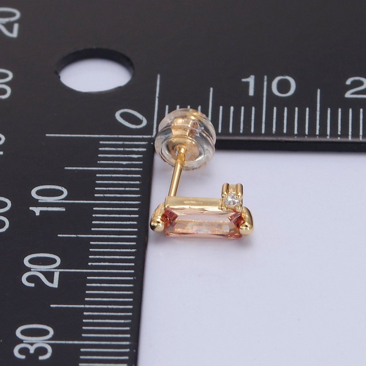 Mini Clear Peach Pink Baguette Cz Stud Earring T-387 T-428 V-101