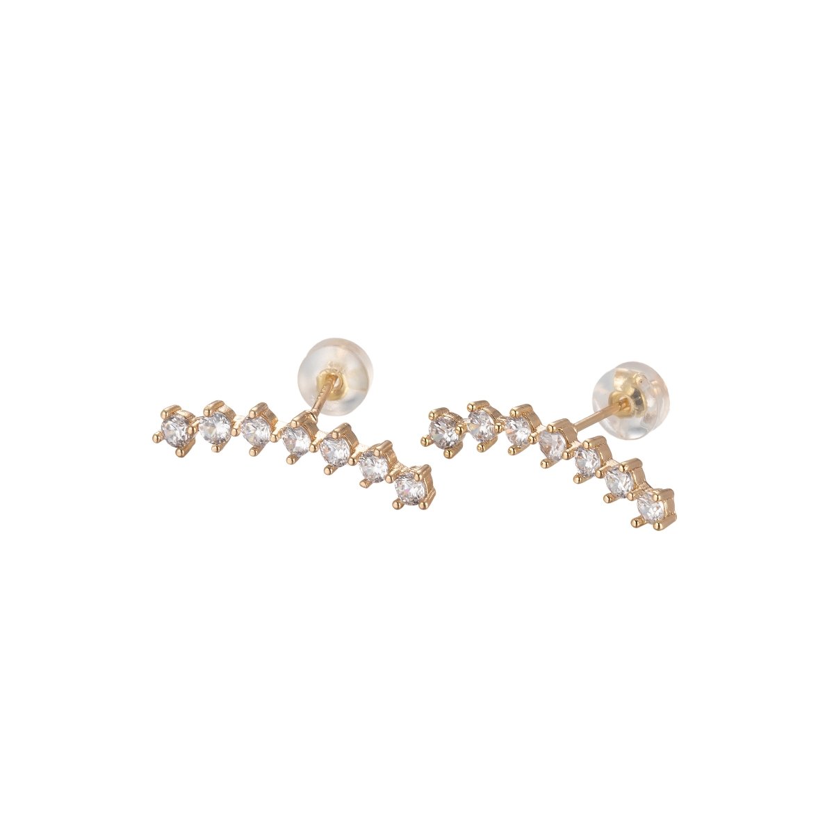 Mini Connected Crystal Lining Studs Earring CZ Crystal Stones Chain Gold Filled Daily Wear Earring Jewelry P-202