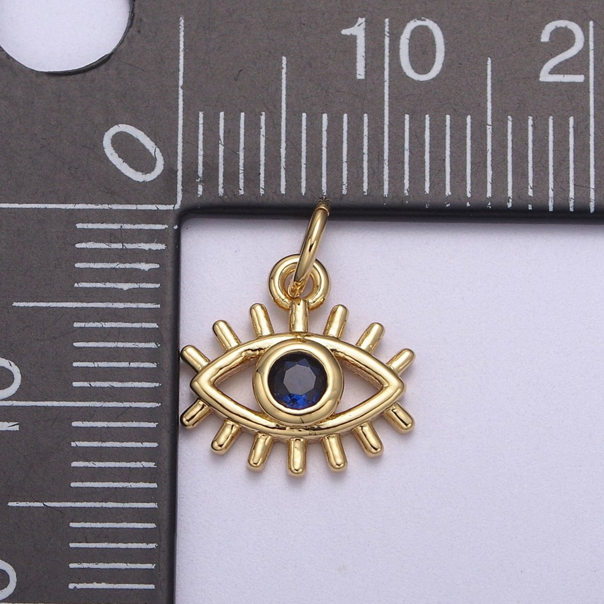 Mini Cubic Gold Evil Eye Charm Micro Pave CZ Dark Blue Eye Jewelry N-877