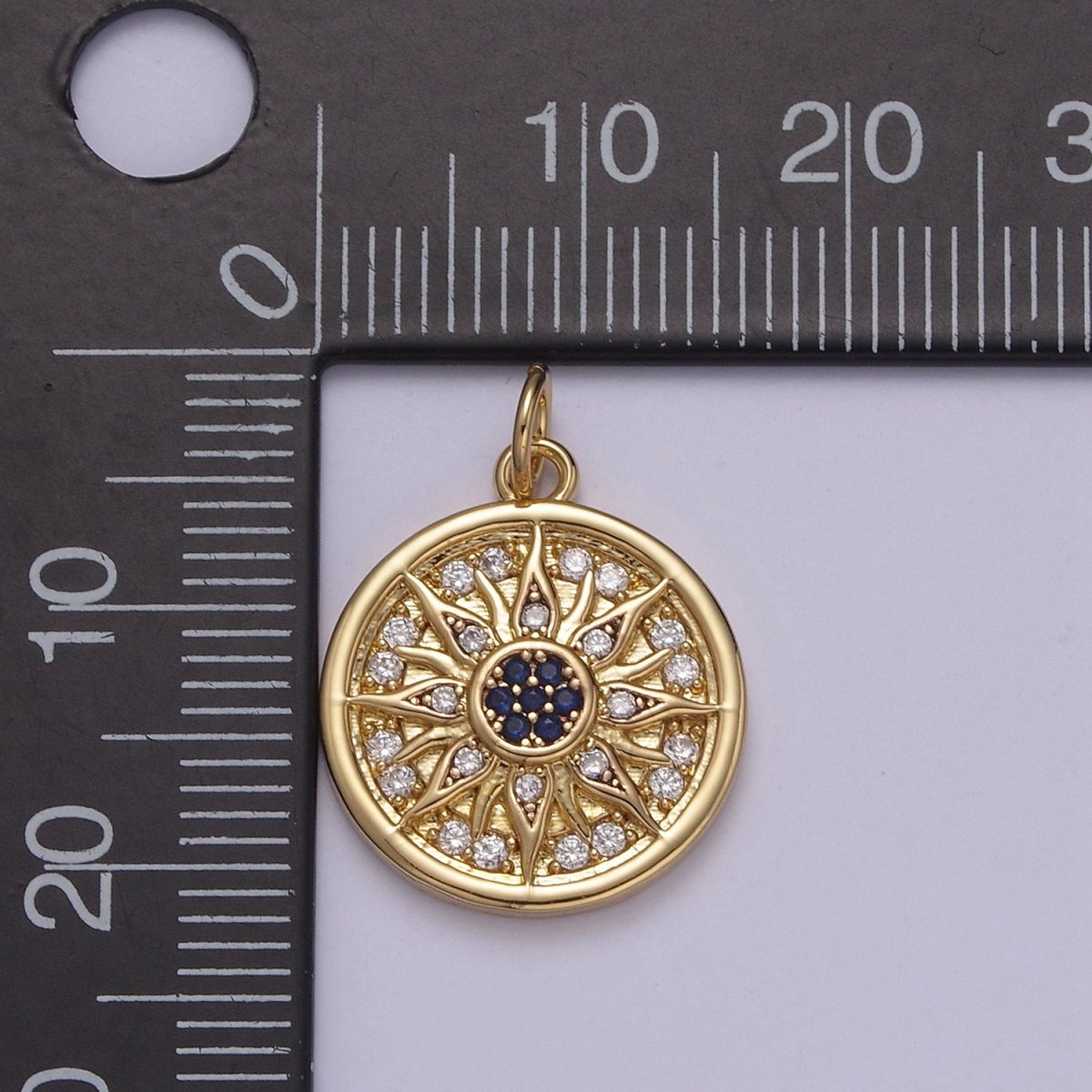 Mini Cubic Gold Sun Charm Round Coin Disc Celestial Jewelry  N-875