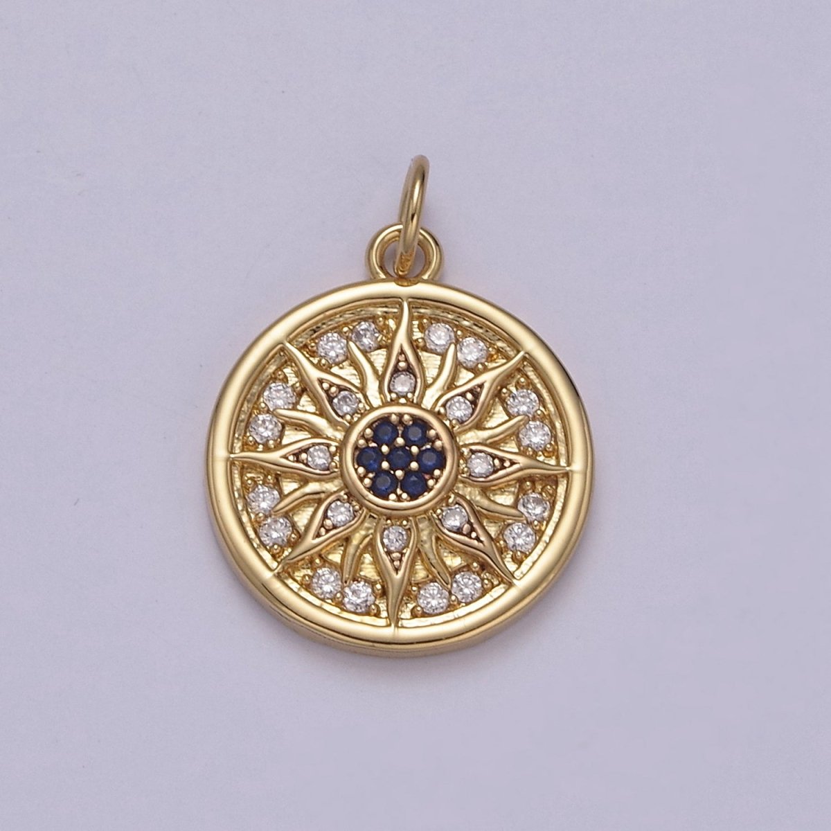 Mini Cubic Gold Sun Charm Round Coin Disc Celestial Jewelry  N-875