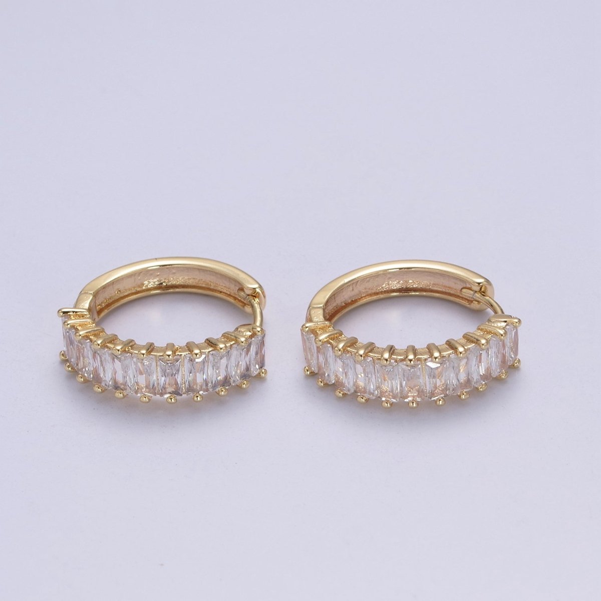 Mini Cz Hoop Earring, Baguette Hoop Earrings, 18k Gold Filled Baguette Huggies Small Hoop T-273 AD-035