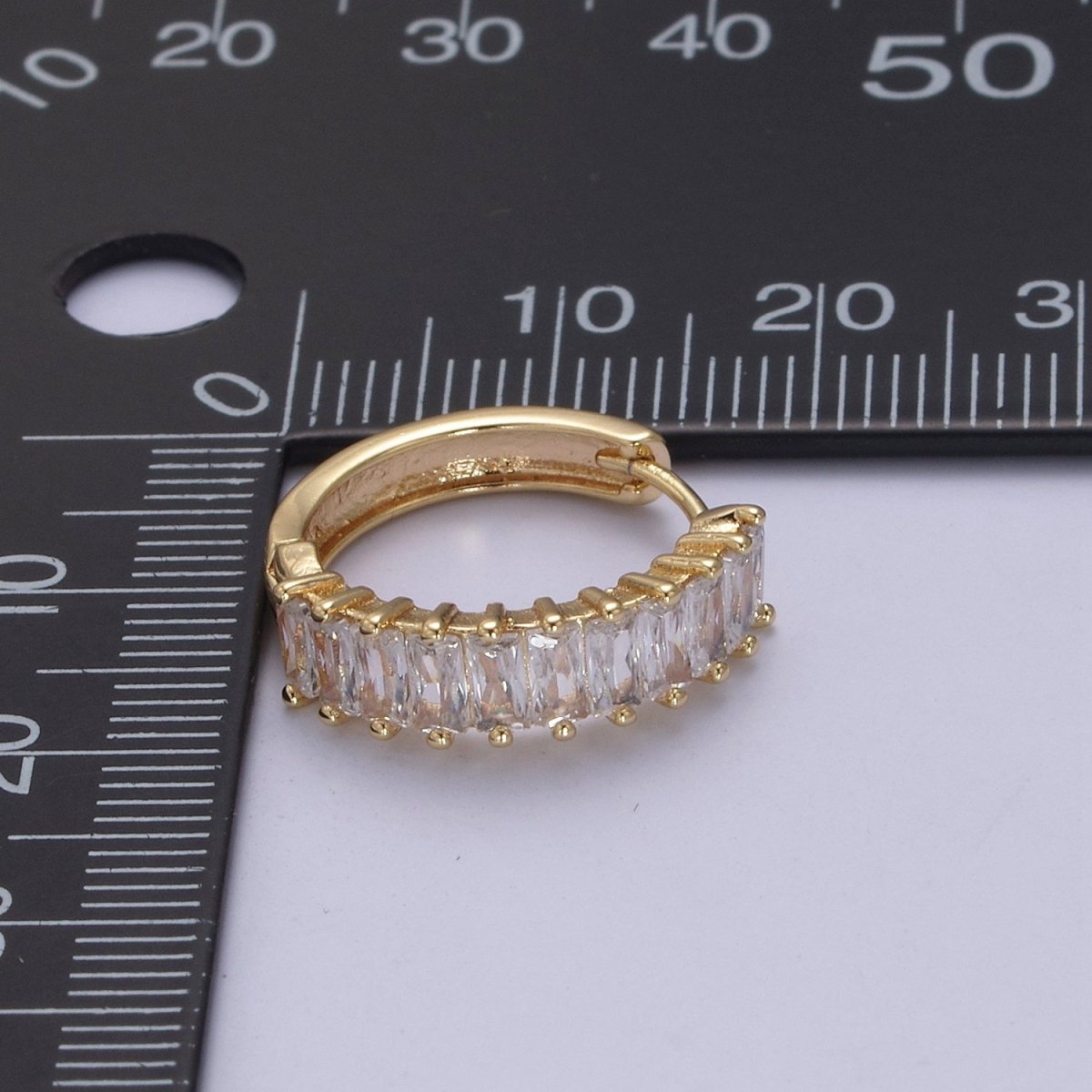 Mini Cz Hoop Earring, Baguette Hoop Earrings, 18k Gold Filled Baguette Huggies Small Hoop T-273 AD-035
