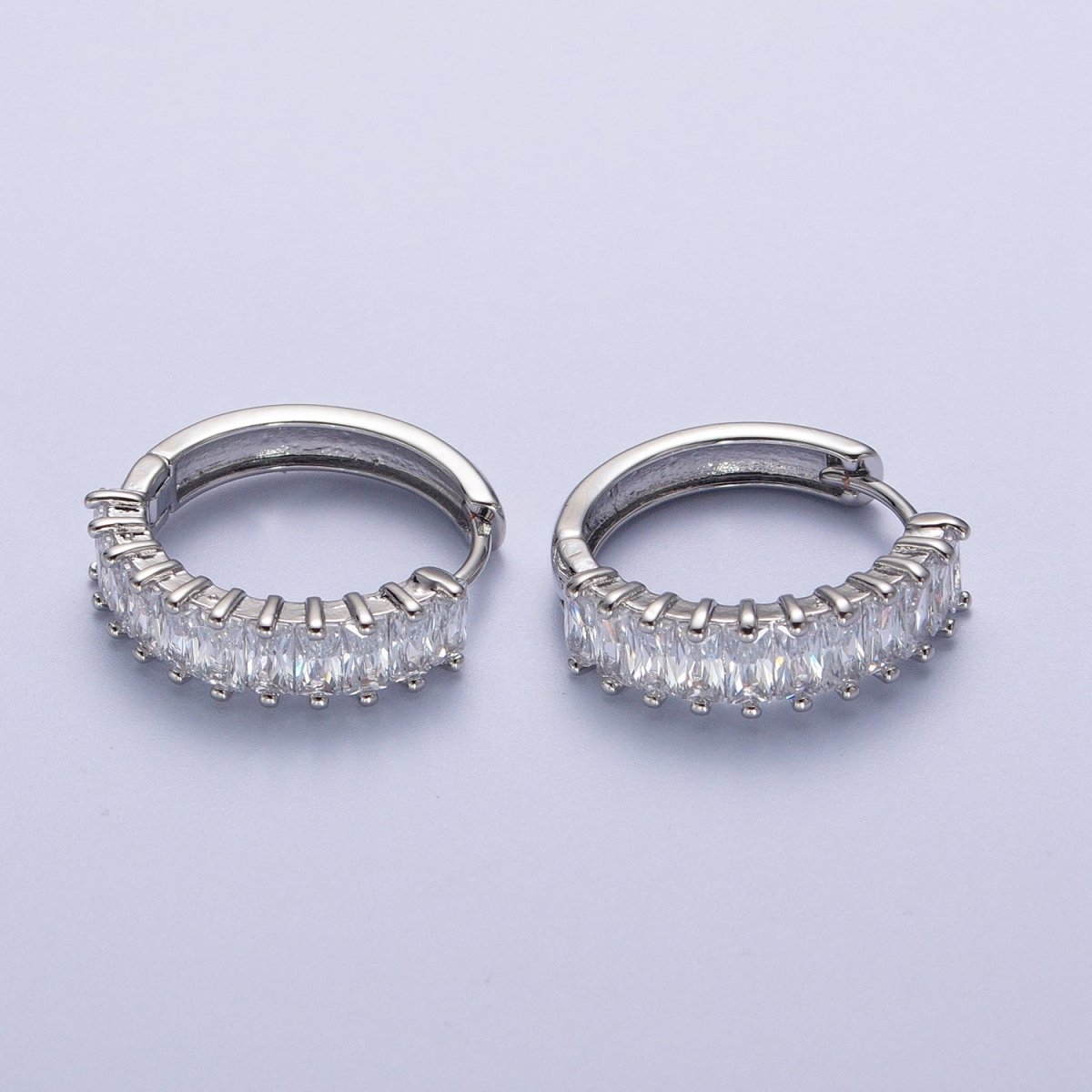 Mini Cz Hoop Earring, Baguette Hoop Earrings, 18k Gold Filled Baguette Huggies Small Hoop T-273 AD-035