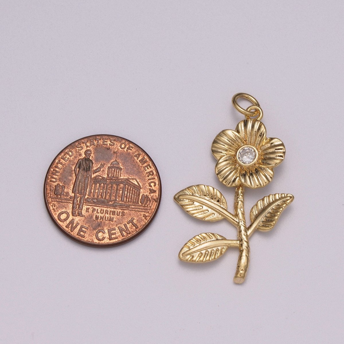 Mini Daisy Charm Gold Micro Pave Flower Charm, Clear Cubic Charms, CZ Leaf Floral Charm Dainty Small 3D Charm M-781