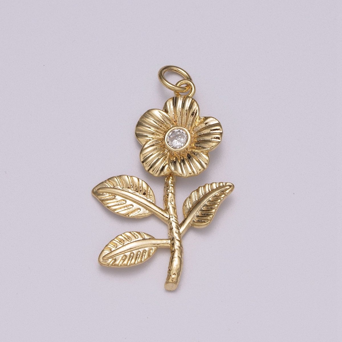 Mini Daisy Charm Gold Micro Pave Flower Charm, Clear Cubic Charms, CZ Leaf Floral Charm Dainty Small 3D Charm M-781