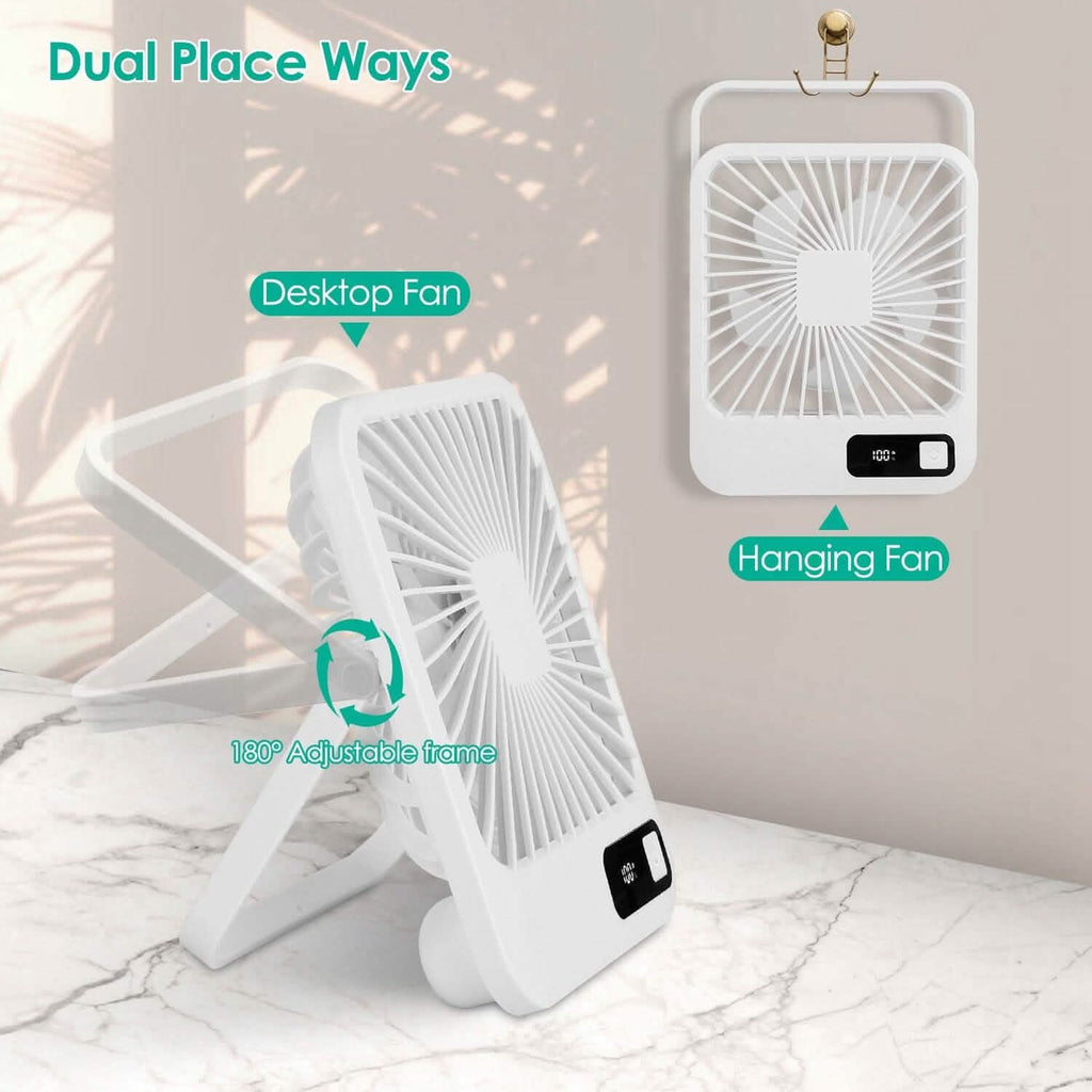 Mini Desktop Cooling Fan Rechargeable Battery Powered with LCD Display