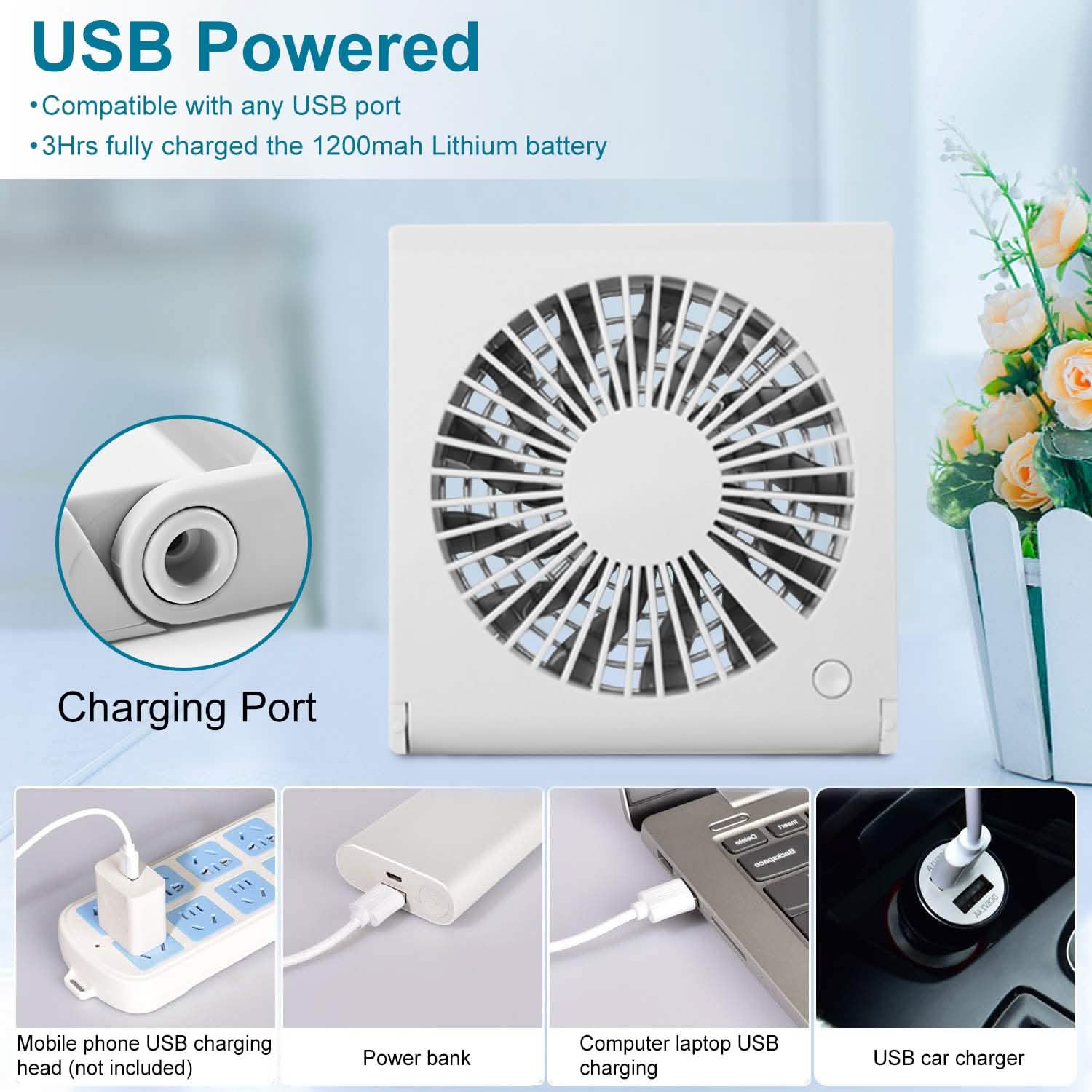 ミニ電動デスクファン USB充電式