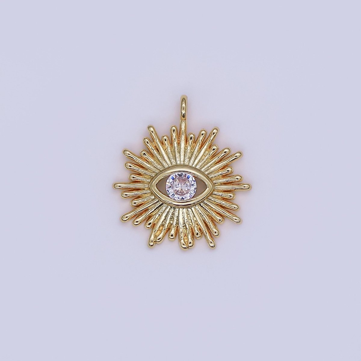 Mini Eye 16x14.5mm 24k Gold Filled Evil Eye, Micro Pave Evil Eye Charm, Clear Cubic Charms, CZ Gold Evil Eye Charm, Sun Burst Jewelry Supply  N-246