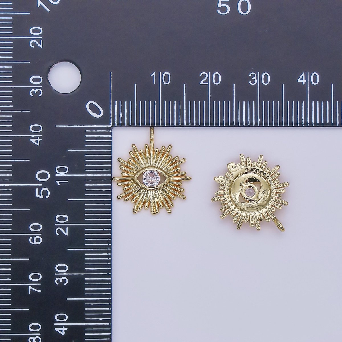 Mini Eye 16x14.5mm 24k Gold Filled Evil Eye, Micro Pave Evil Eye Charm, Clear Cubic Charms, CZ Gold Evil Eye Charm, Sun Burst Jewelry Supply  N-246
