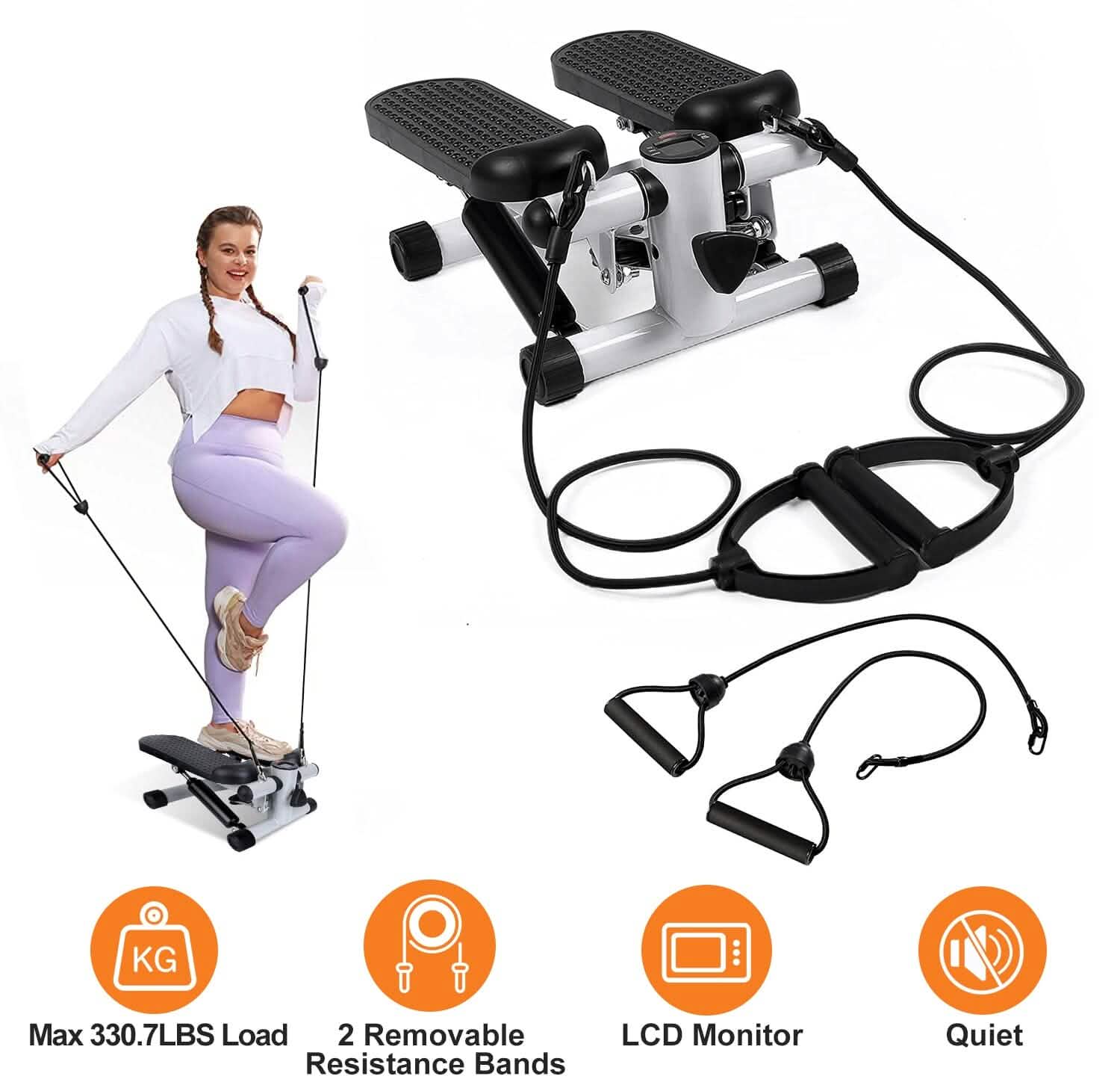 Mini Fitness Stepper with 2 Resistance Bands LCD Monitor