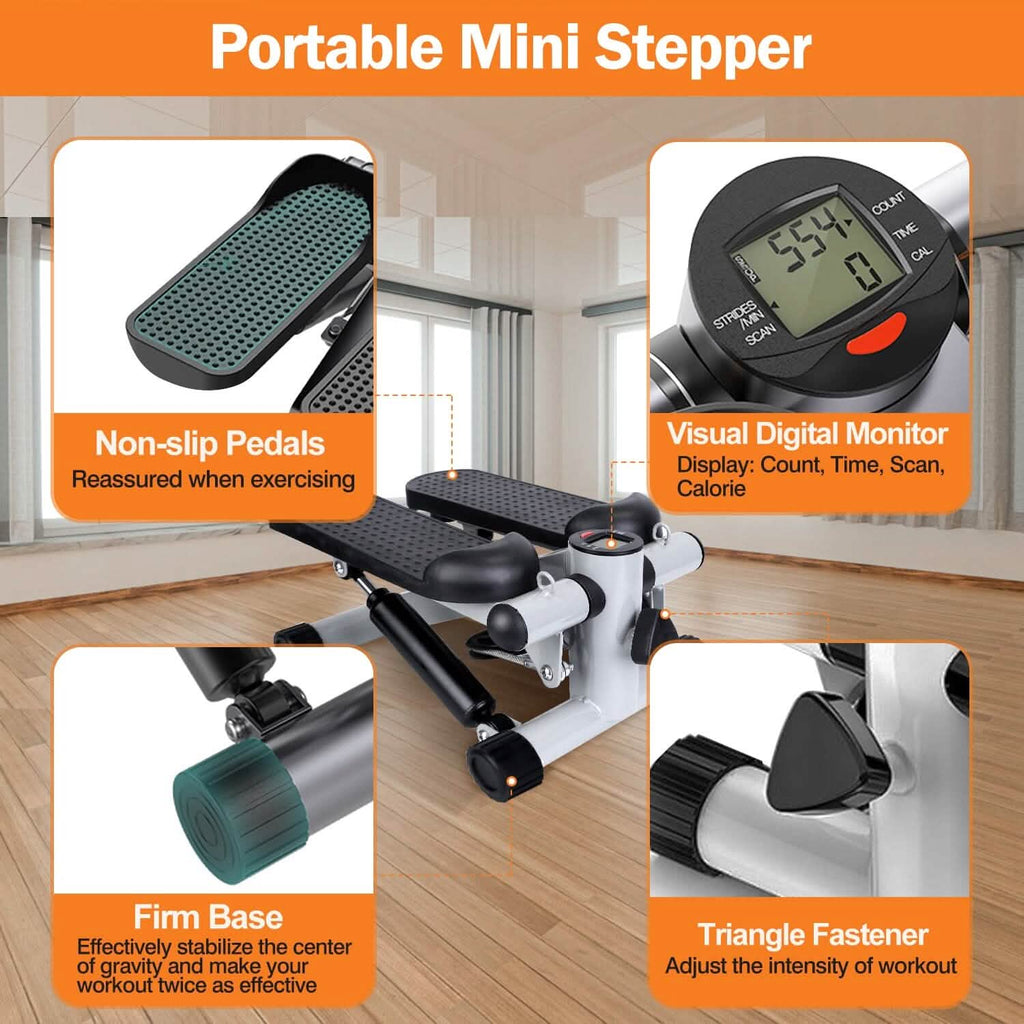 Mini Fitness Stepper with 2 Resistance Bands LCD Monitor