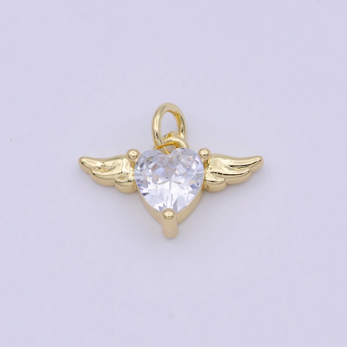 Mini Gold Angel Wing with Cubic Heart Charm W-163