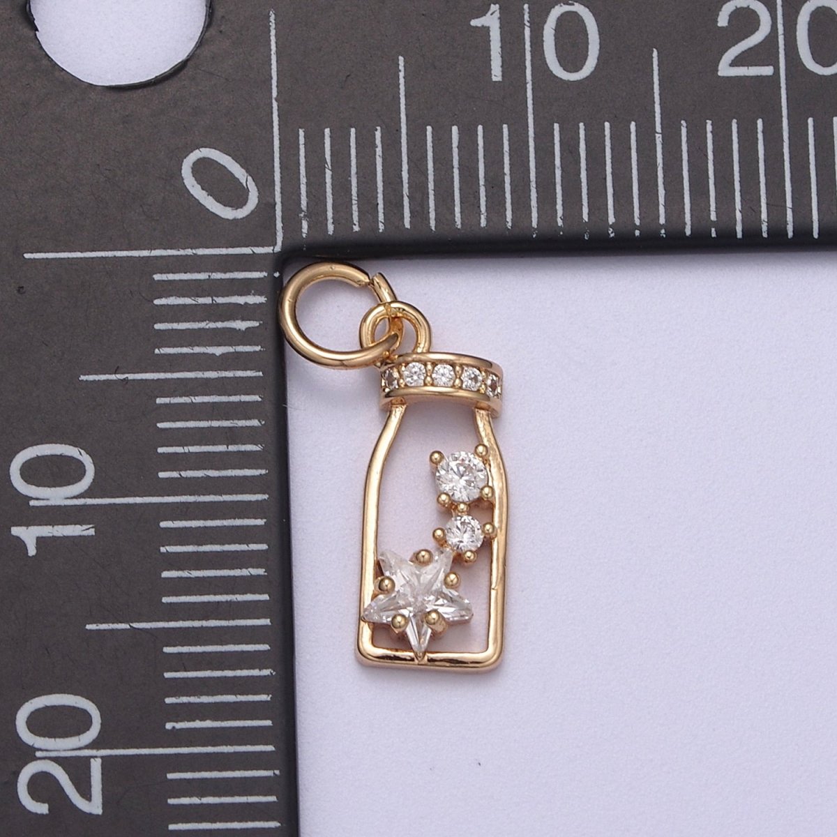 16K Gold Filled Micro Paved CZ Celestial Star Wish Bottle Charm in Gold & Silver | N277