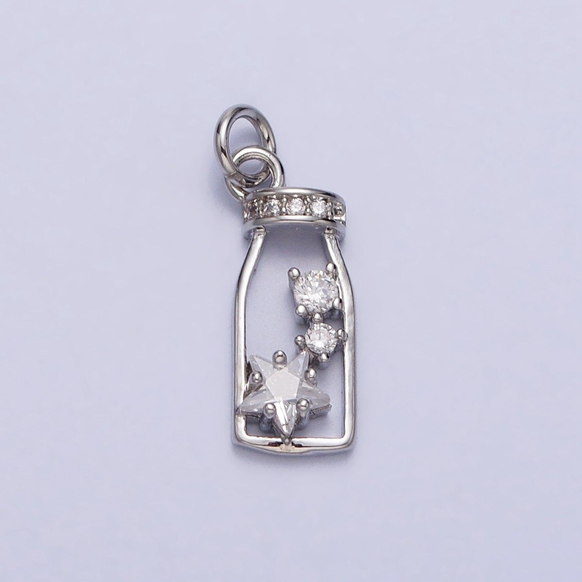 16K Gold Filled Micro Paved CZ Celestial Star Wish Bottle Charm in Gold & Silver | N277