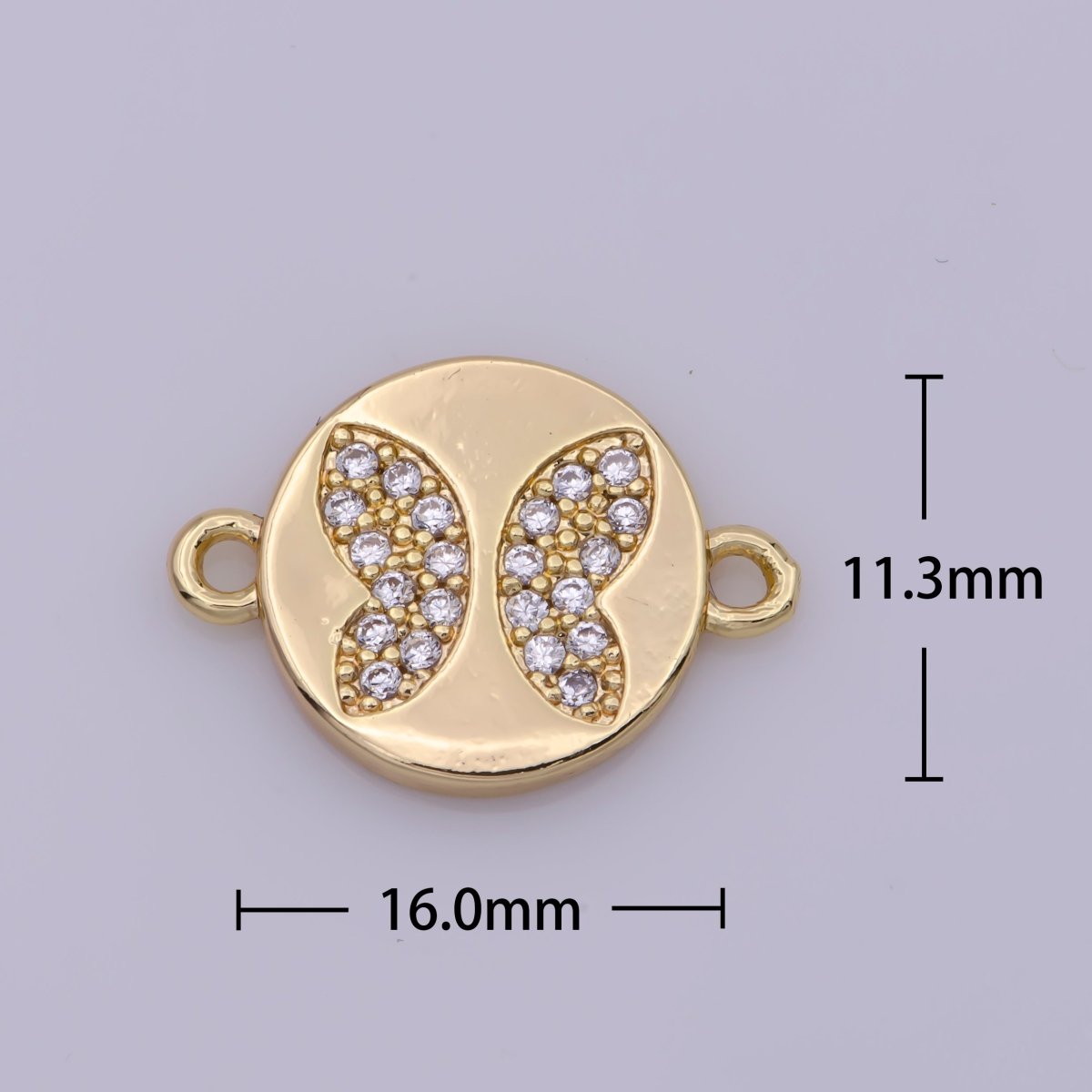 Mini Gold CZ Butterfly Connectors, 11 mm Cubic Zirconia Small Coin Butterflies 18K Gold Filled Link Connector Y-406