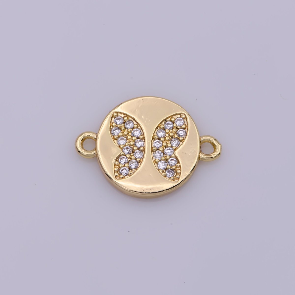 Mini Gold CZ Butterfly Connectors, 11 mm Cubic Zirconia Small Coin Butterflies 18K Gold Filled Link Connector Y-406