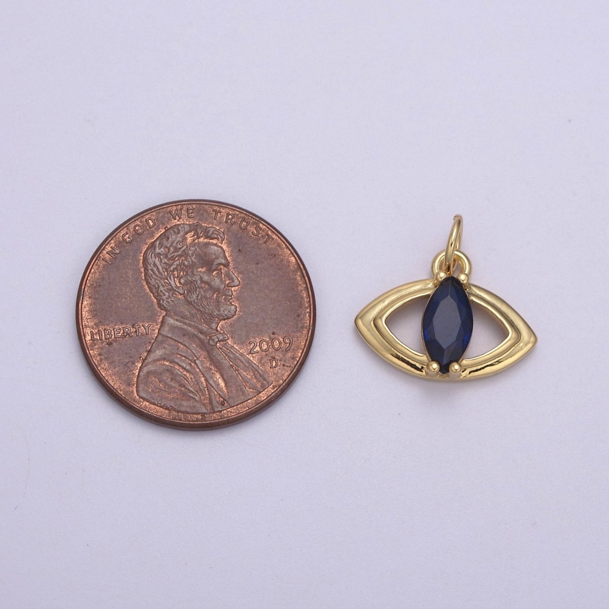 Mini Gold Evil Eye Charm With Blue CZ Stone N-868