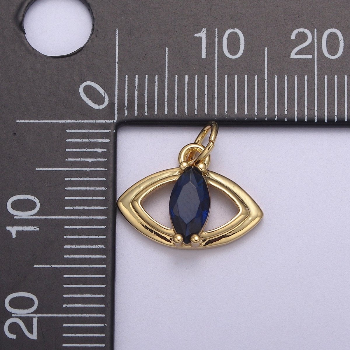 Mini Gold Evil Eye Charm With Blue CZ Stone N-868