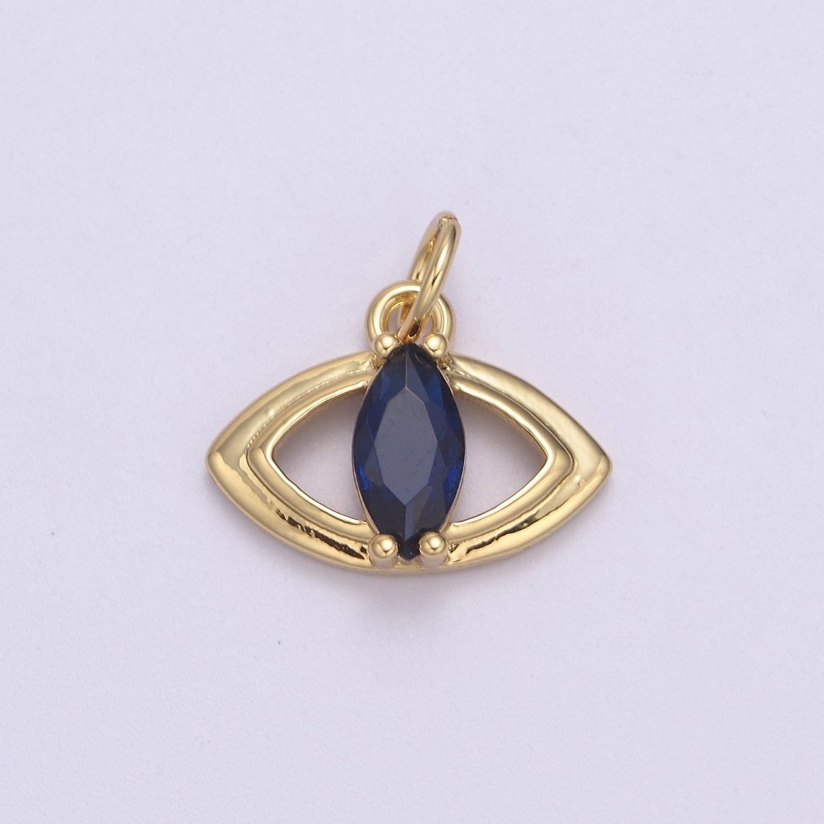 Mini Gold Evil Eye Charm With Blue CZ Stone N-868