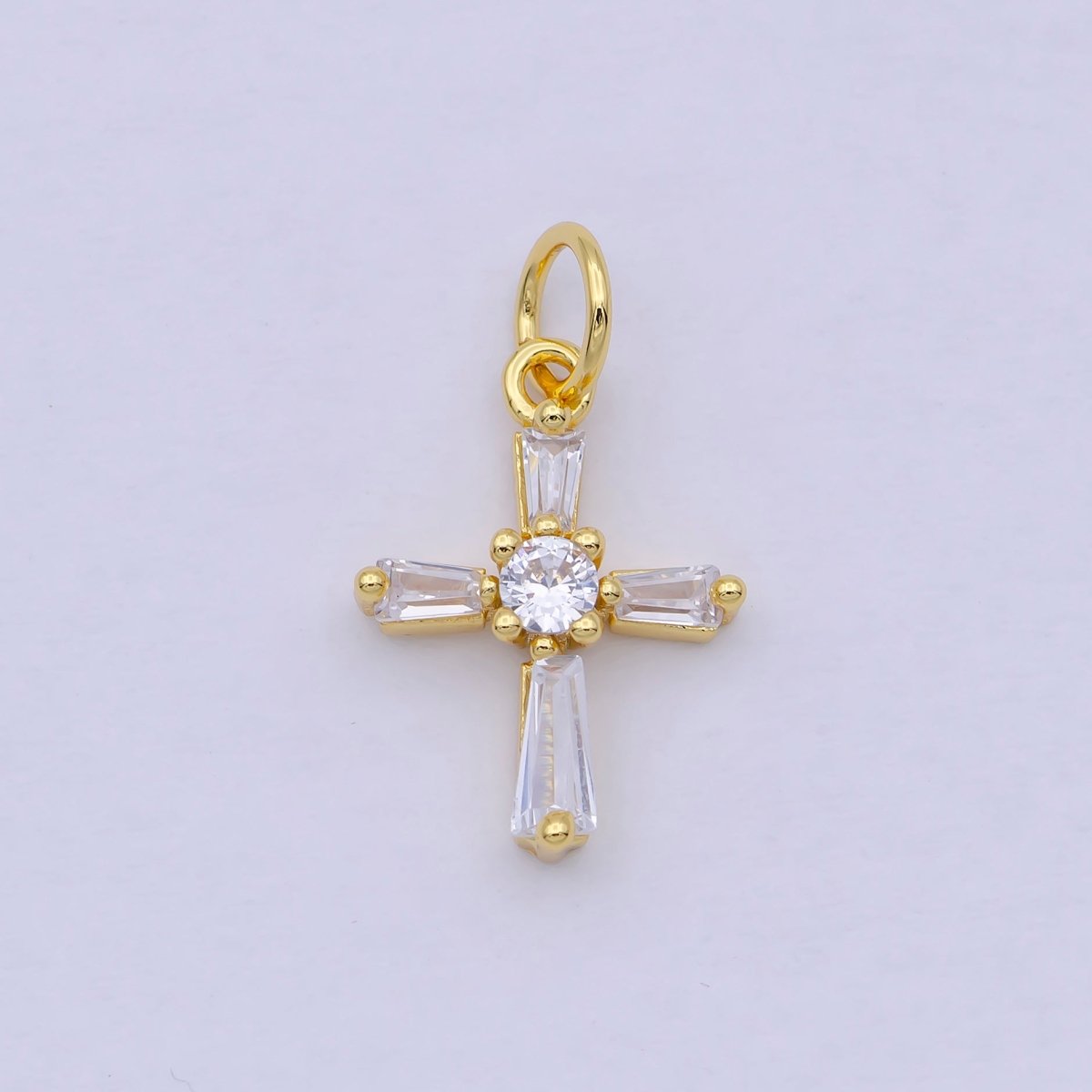 Mini Gold Filled Cross Charm Baguette CZ Cross charm for Bracelet Earring Necklace W-188