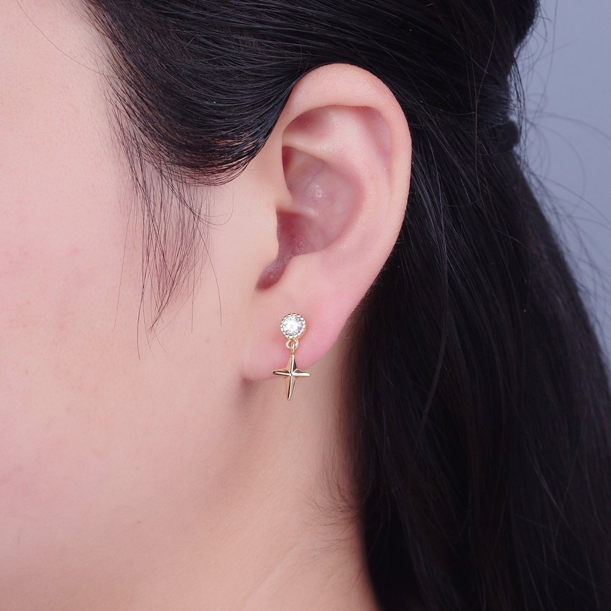 Mini Gold North Star Stud Earring Dangle Celestial Jewelry T-470
