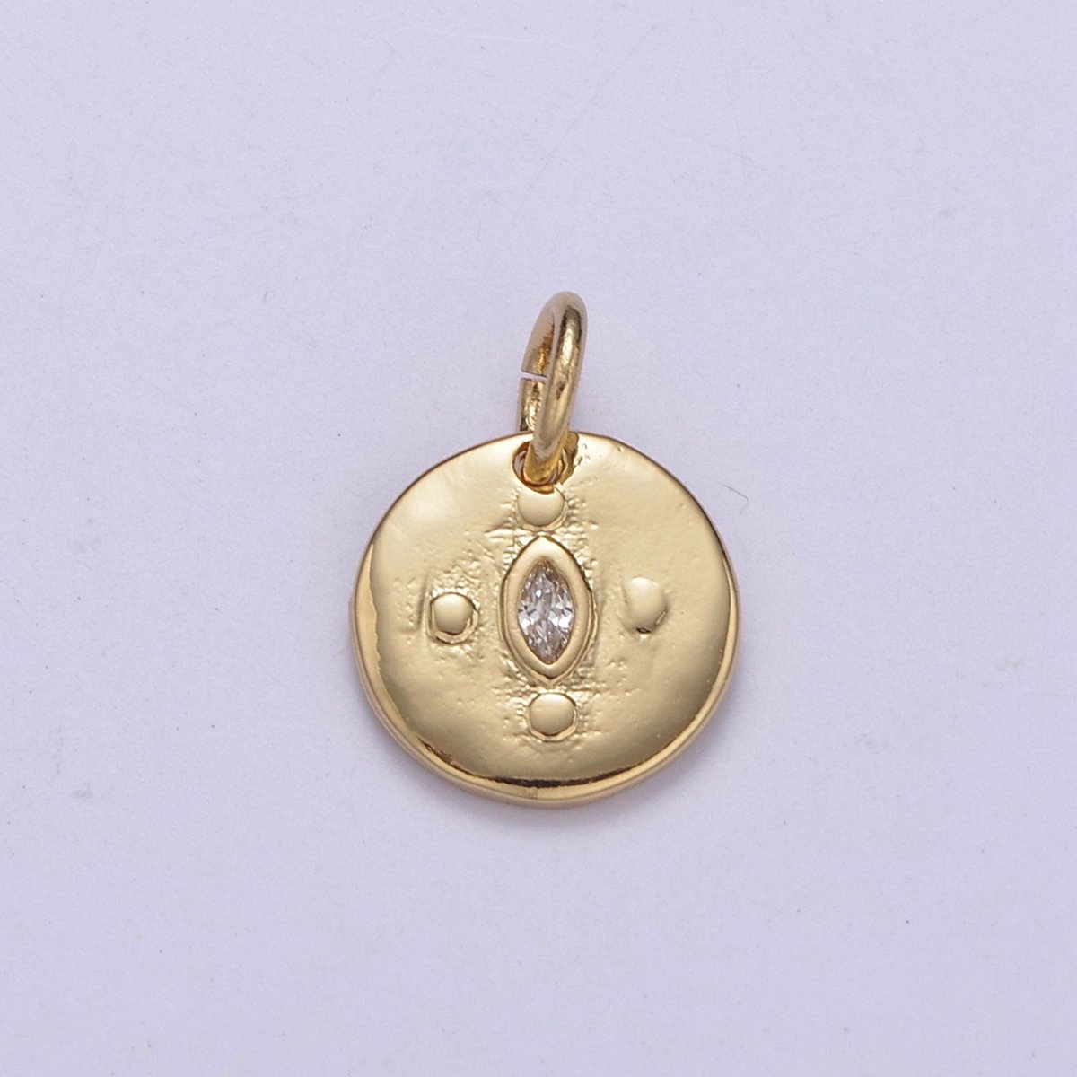 Mini Gold Round Coin Charm with Clear Eye Cz Stone C-578