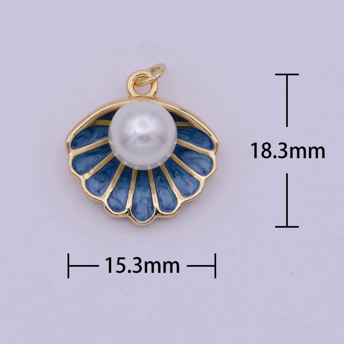 Mini Gold Shell Pearl Charm Blue Enamel Clam Pendant for Add on Charm N-244