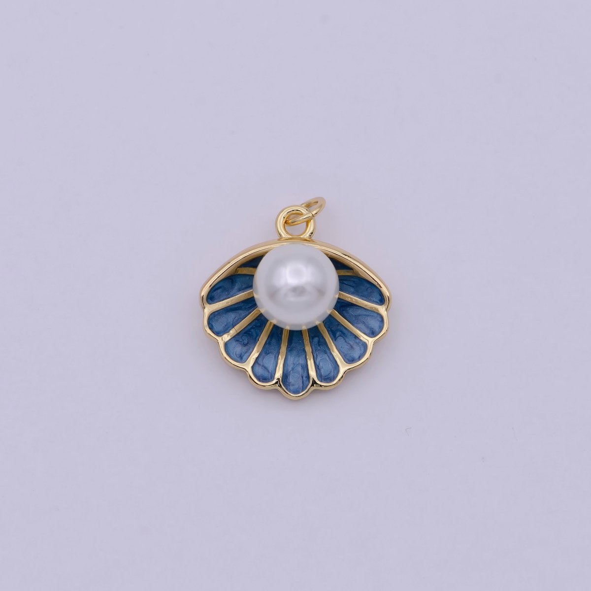 Mini Gold Shell Pearl Charm Blue Enamel Clam Pendant for Add on Charm N-244
