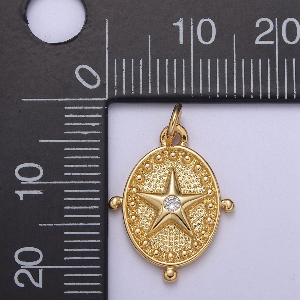 24K Gold Filled Dotted Celestial Star Oval Charm | C579