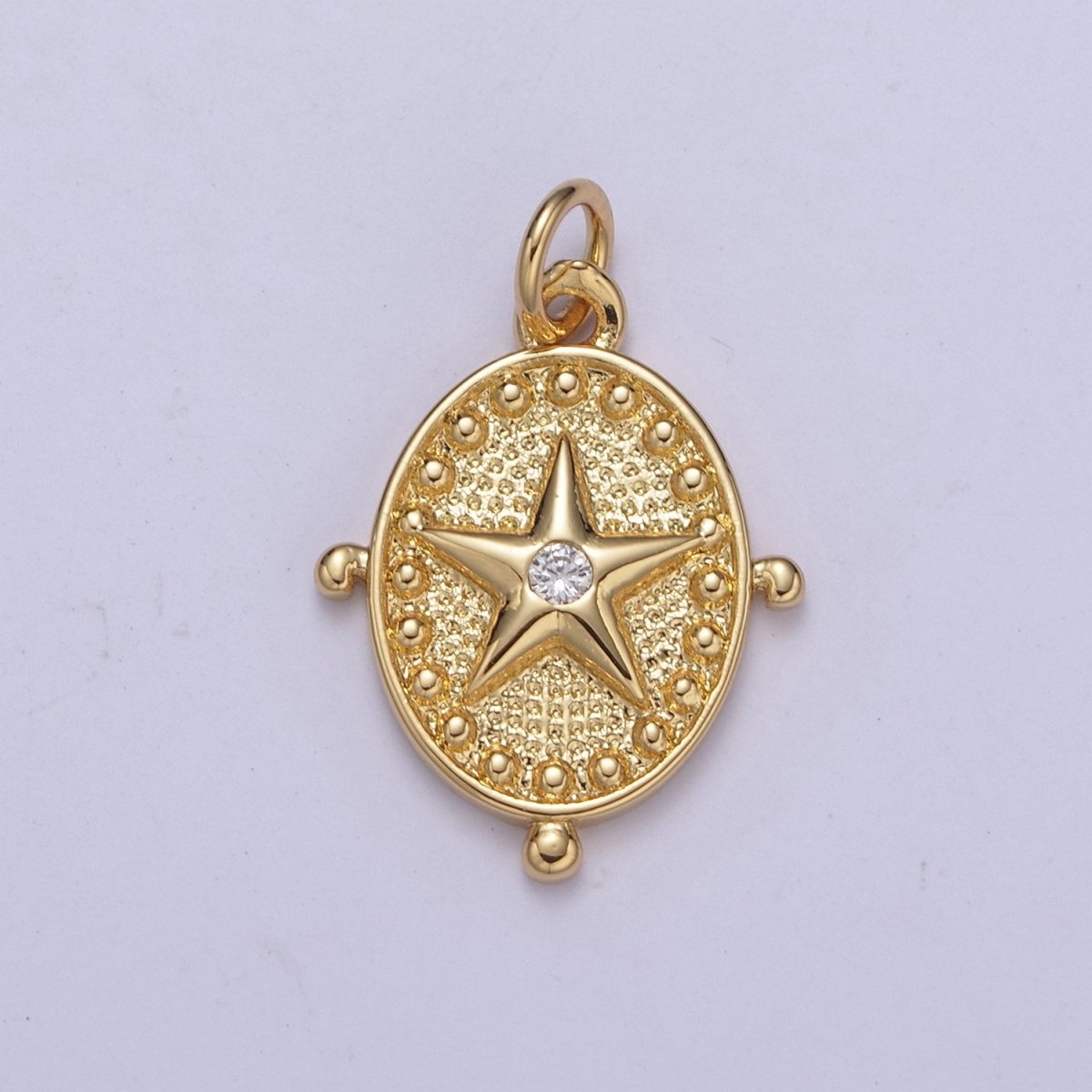 24K Gold Filled Dotted Celestial Star Oval Charm | C579