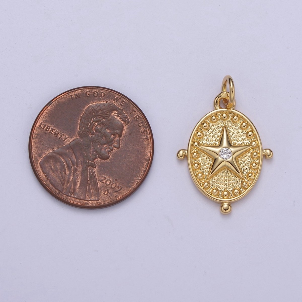 24K Gold Filled Dotted Celestial Star Oval Charm | C579