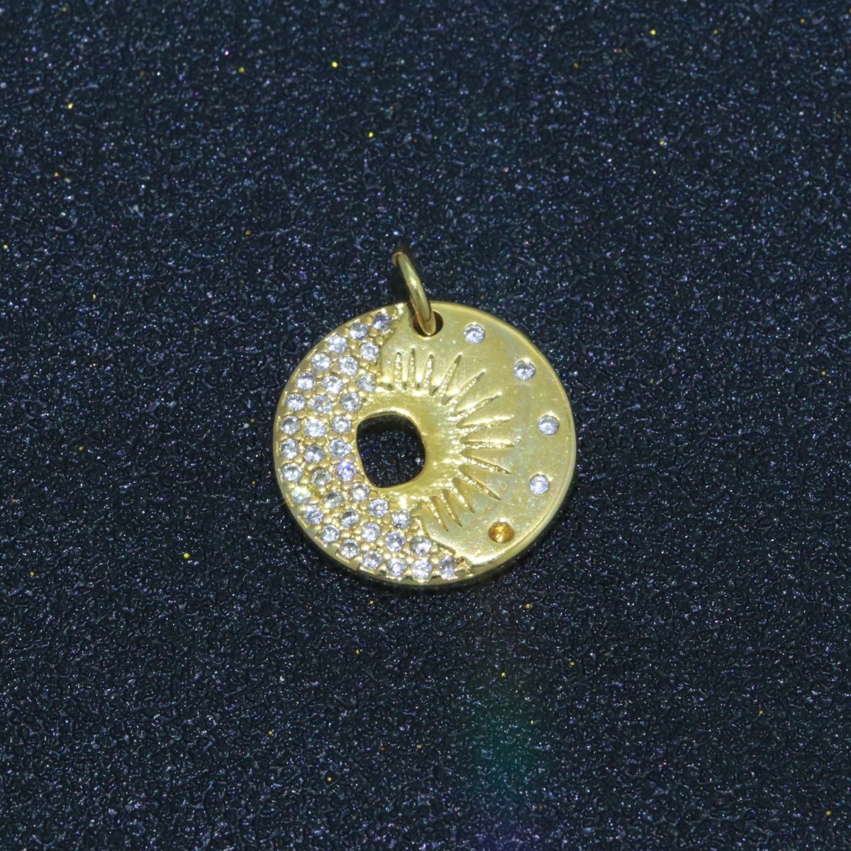 Mini Gold Sun Burst Charm Micro Pave Celestial pendant Jewelry M-693