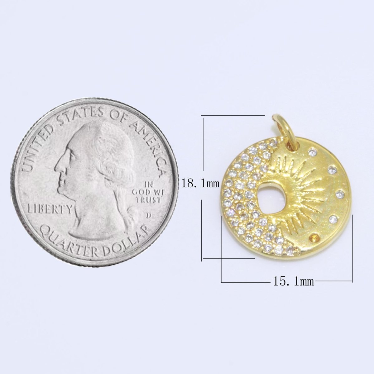 Mini Gold Sun Burst Charm Micro Pave Celestial pendant Jewelry M-693
