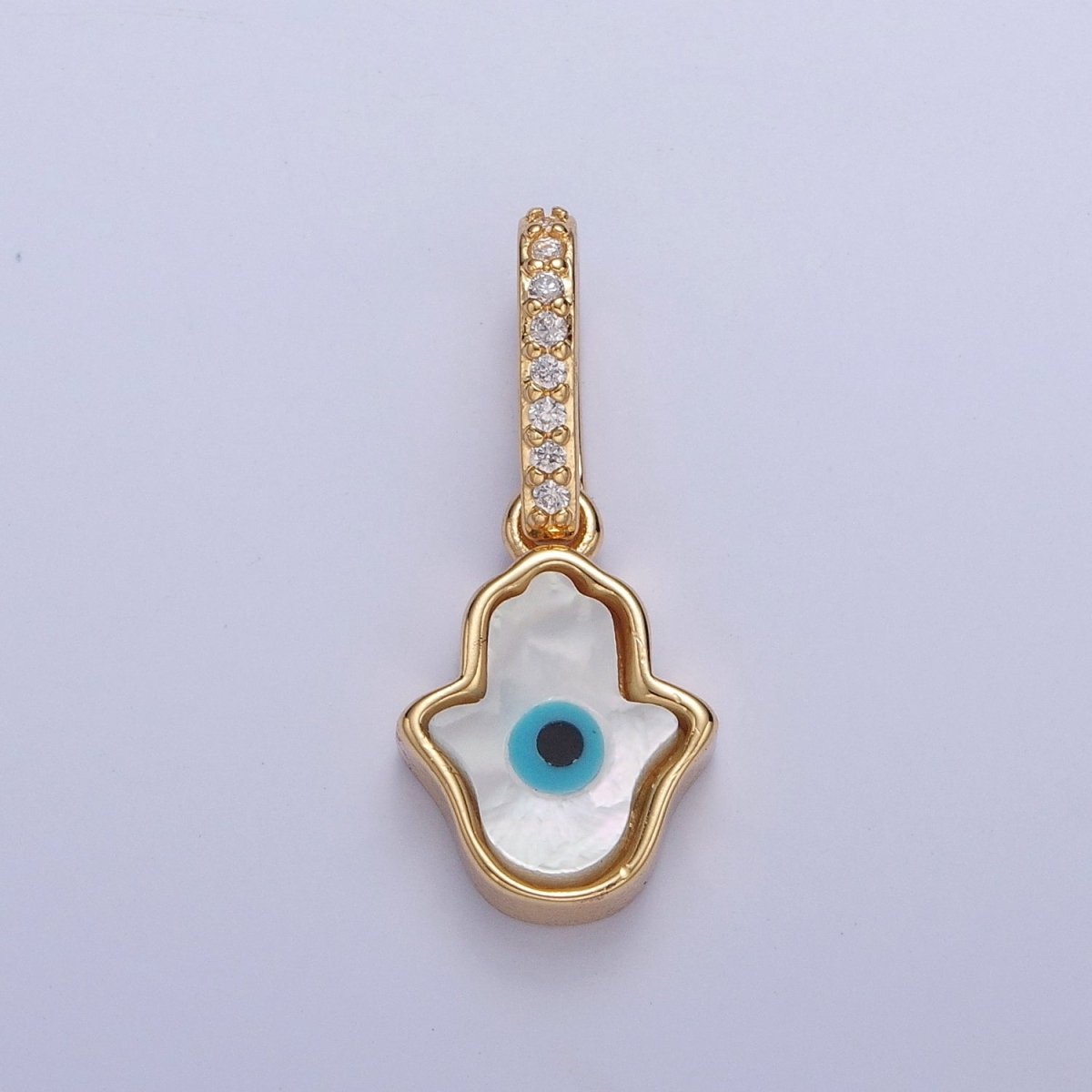 Mini Mother of Pearl Hamsa Hand Necklace Pendant Evil Eye Charm Micro Pave Religious Jewelry J-630